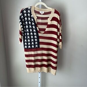 BiBi Women’s American Flag Sweater Size M Knit Short Sleeve USA Patriotic Top